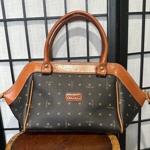 Carraro Logo Italian Brown and Tan Handbag NEW black satin lining
